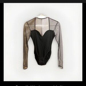 Victoria's Secret Bodysuit P4 Black Mesh Long Sleeve Bone Bust Vintage